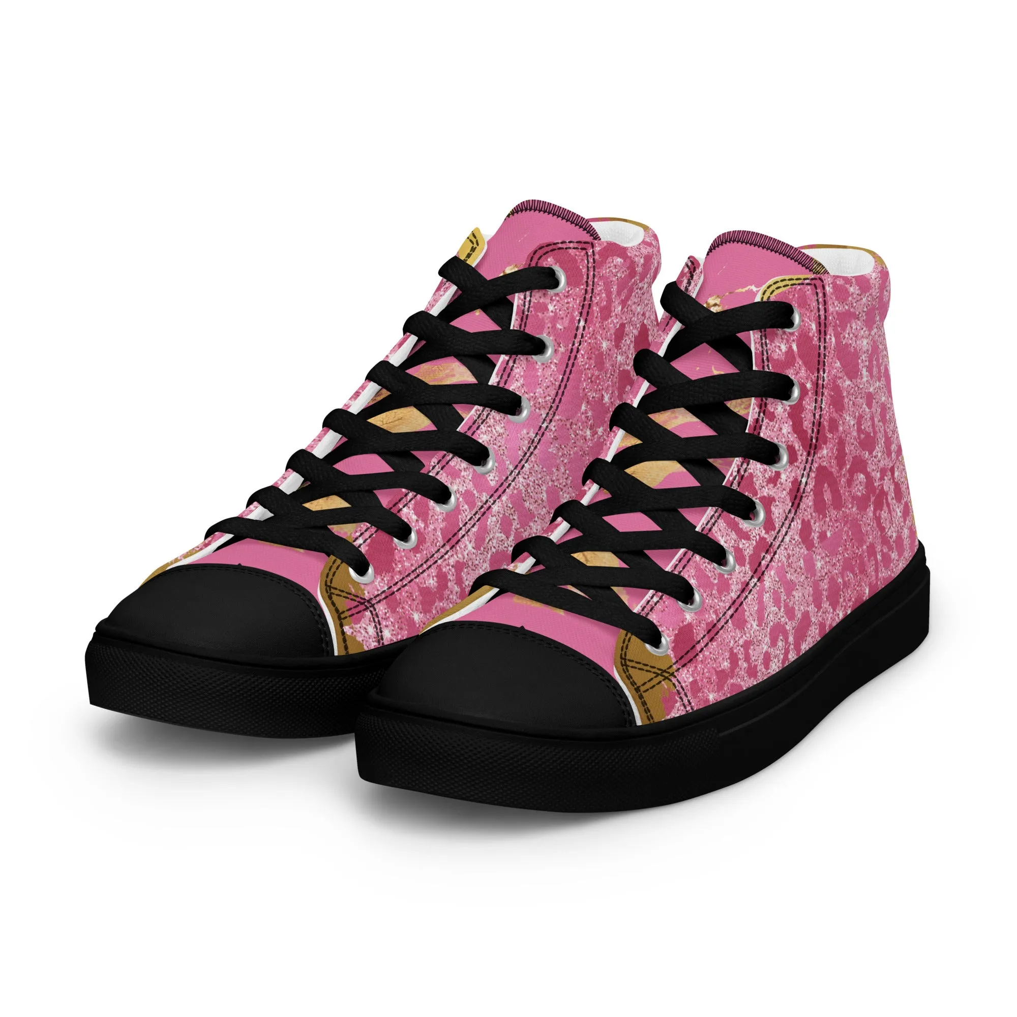 Cheetah Pink Women’s high top canvas shoes