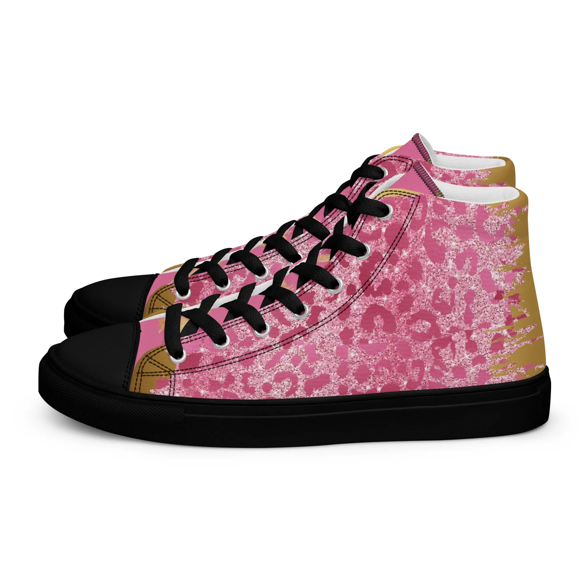 Cheetah Pink Women’s high top canvas shoes