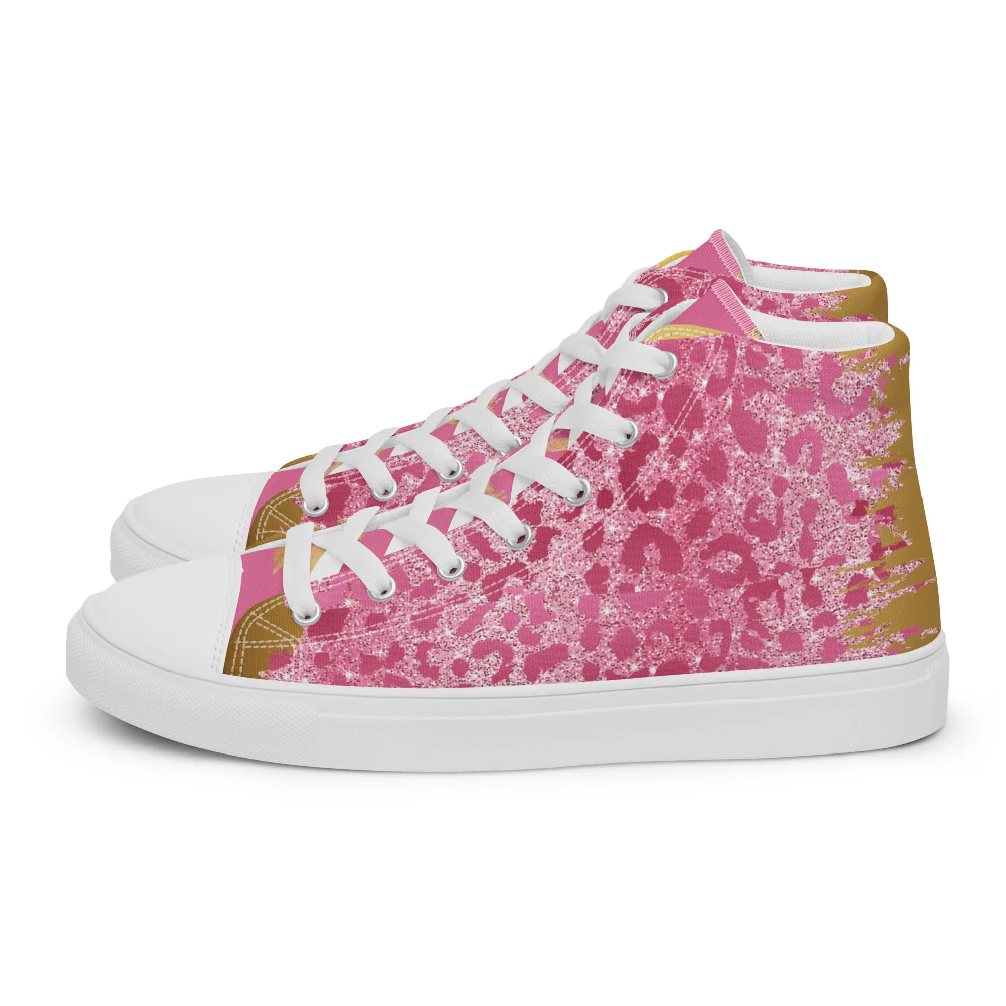 Cheetah Pink Women’s high top canvas shoes