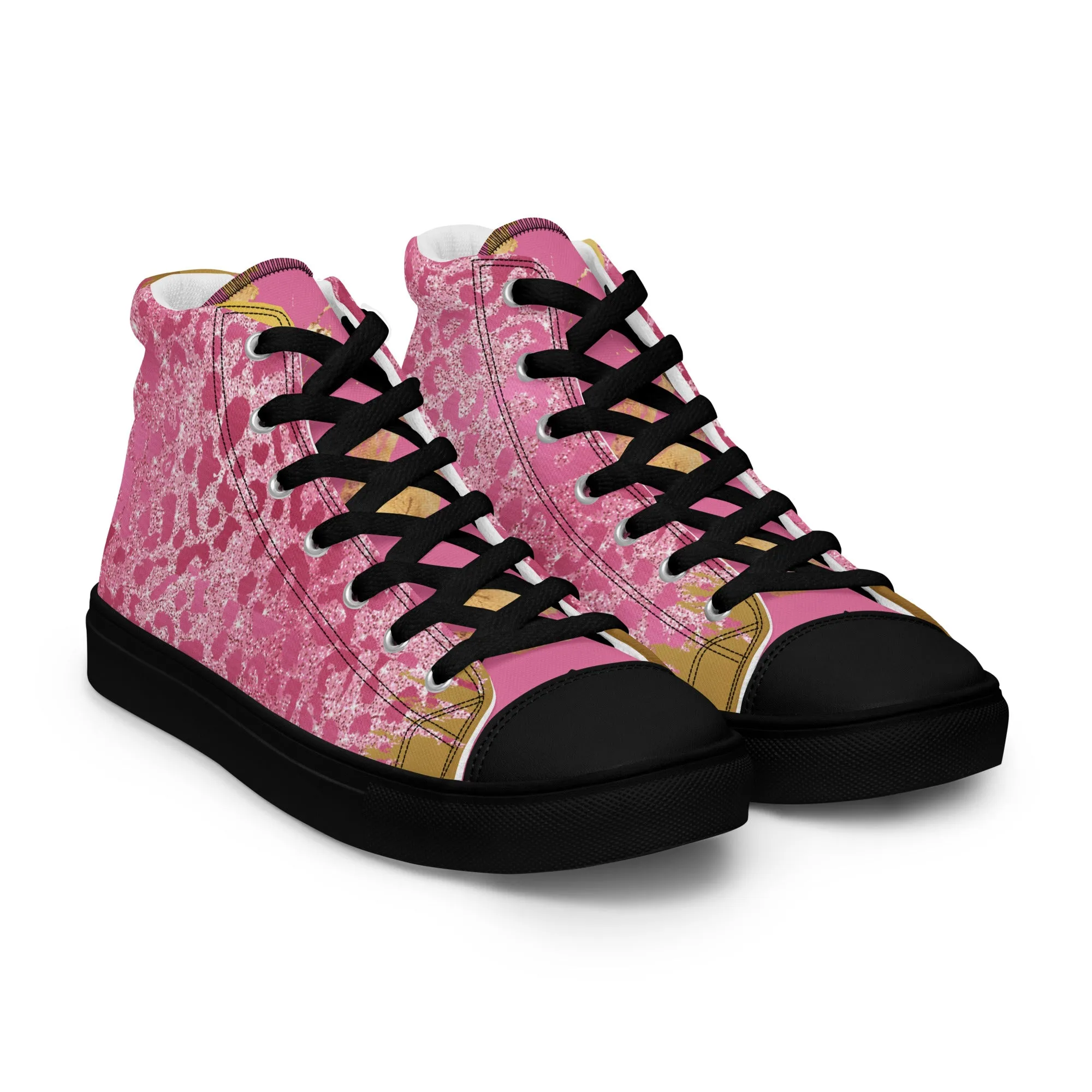 Cheetah Pink Women’s high top canvas shoes