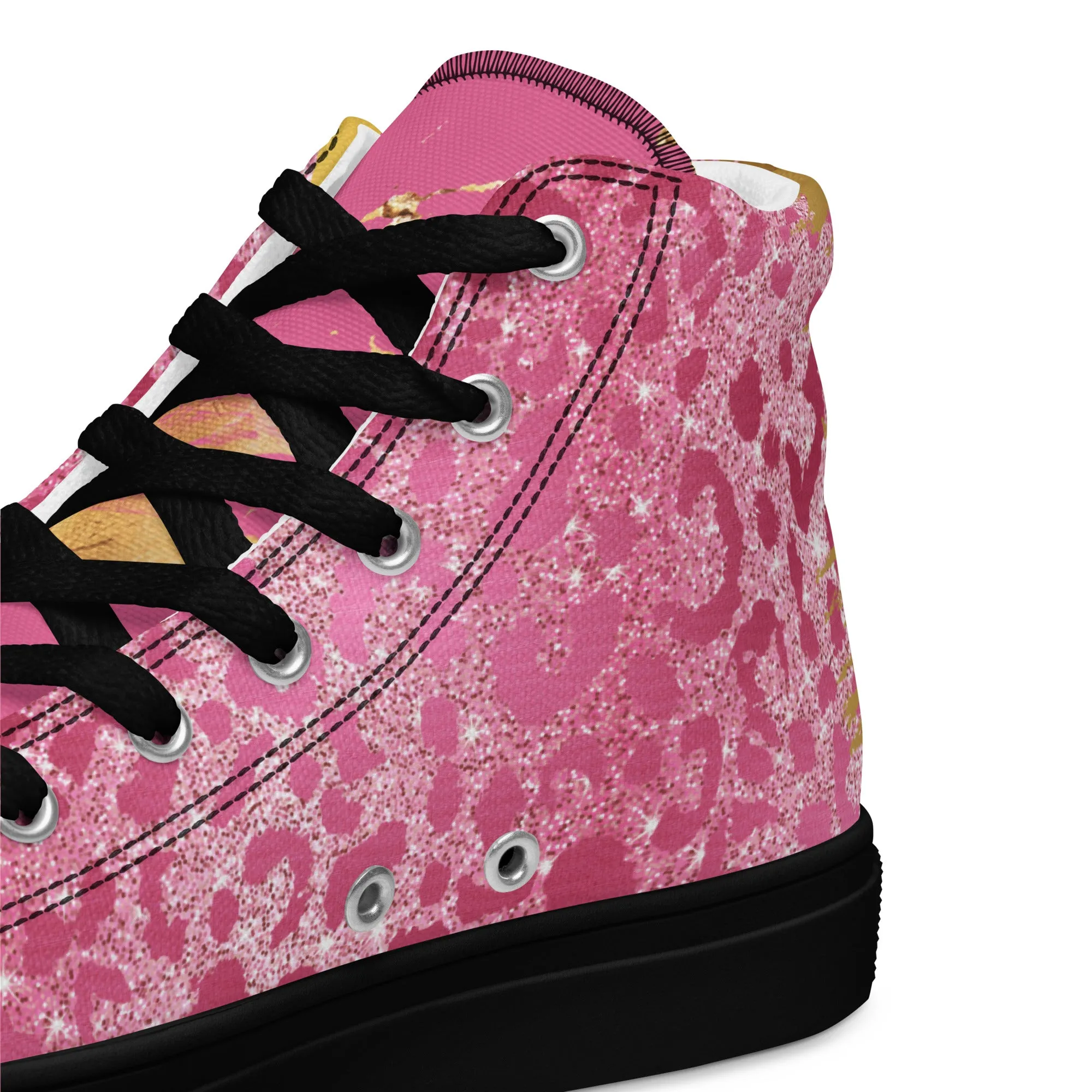 Cheetah Pink Women’s high top canvas shoes