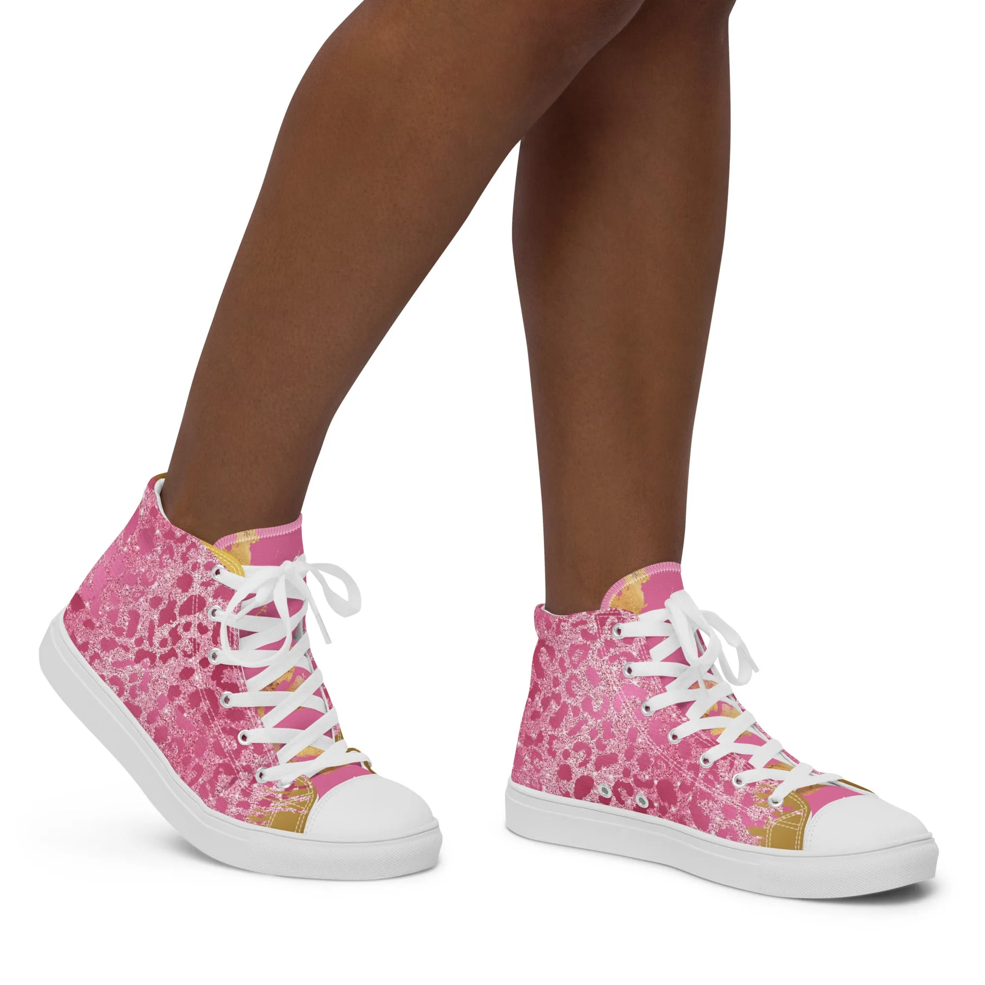 Cheetah Pink Women’s high top canvas shoes