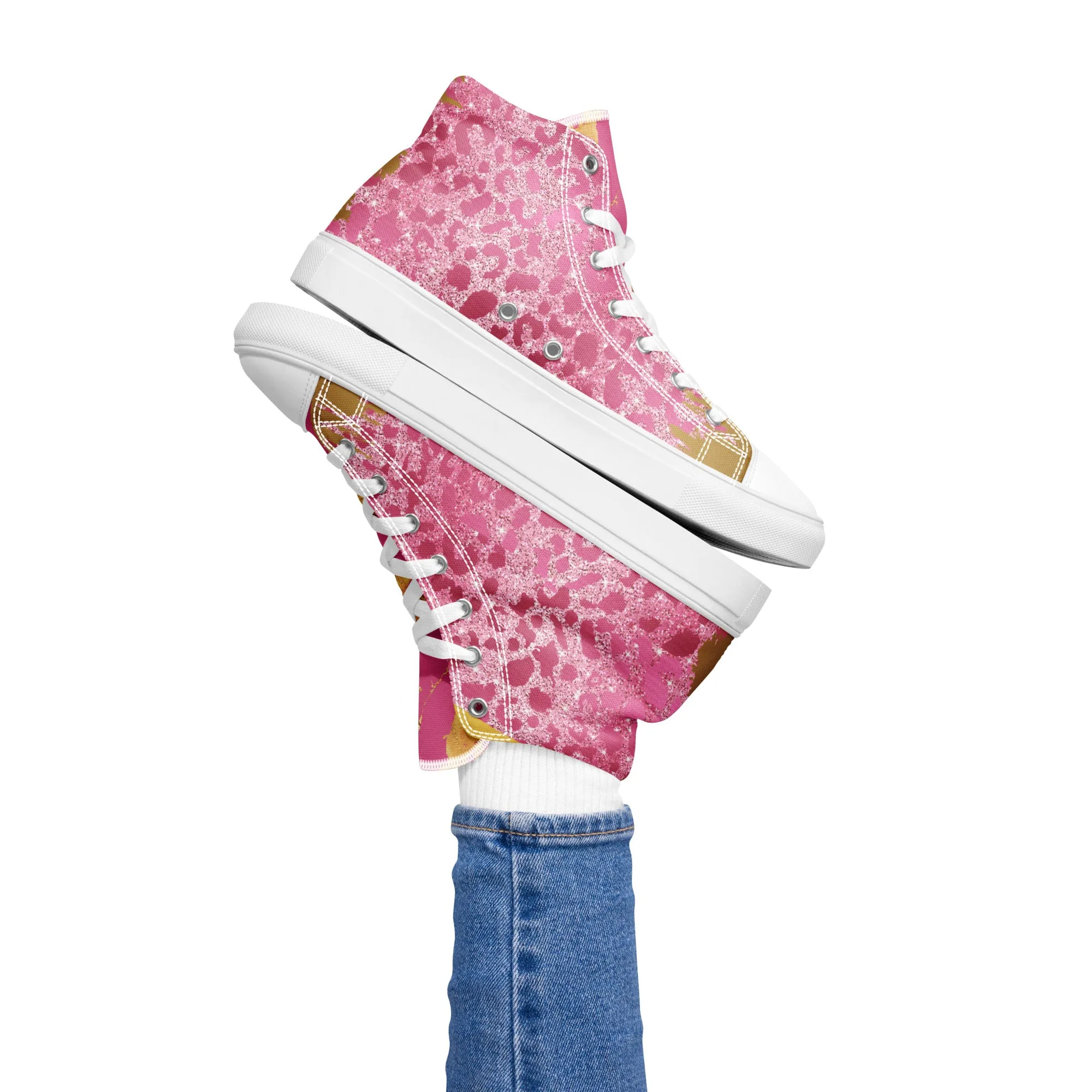 Cheetah Pink Women’s high top canvas shoes