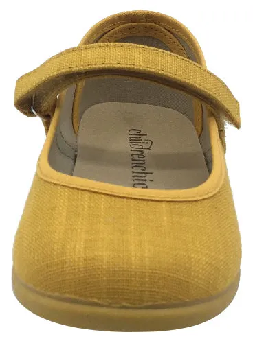 ChildrenChic Girl's Hook and Loop Mary Jane, Mustard Canvas