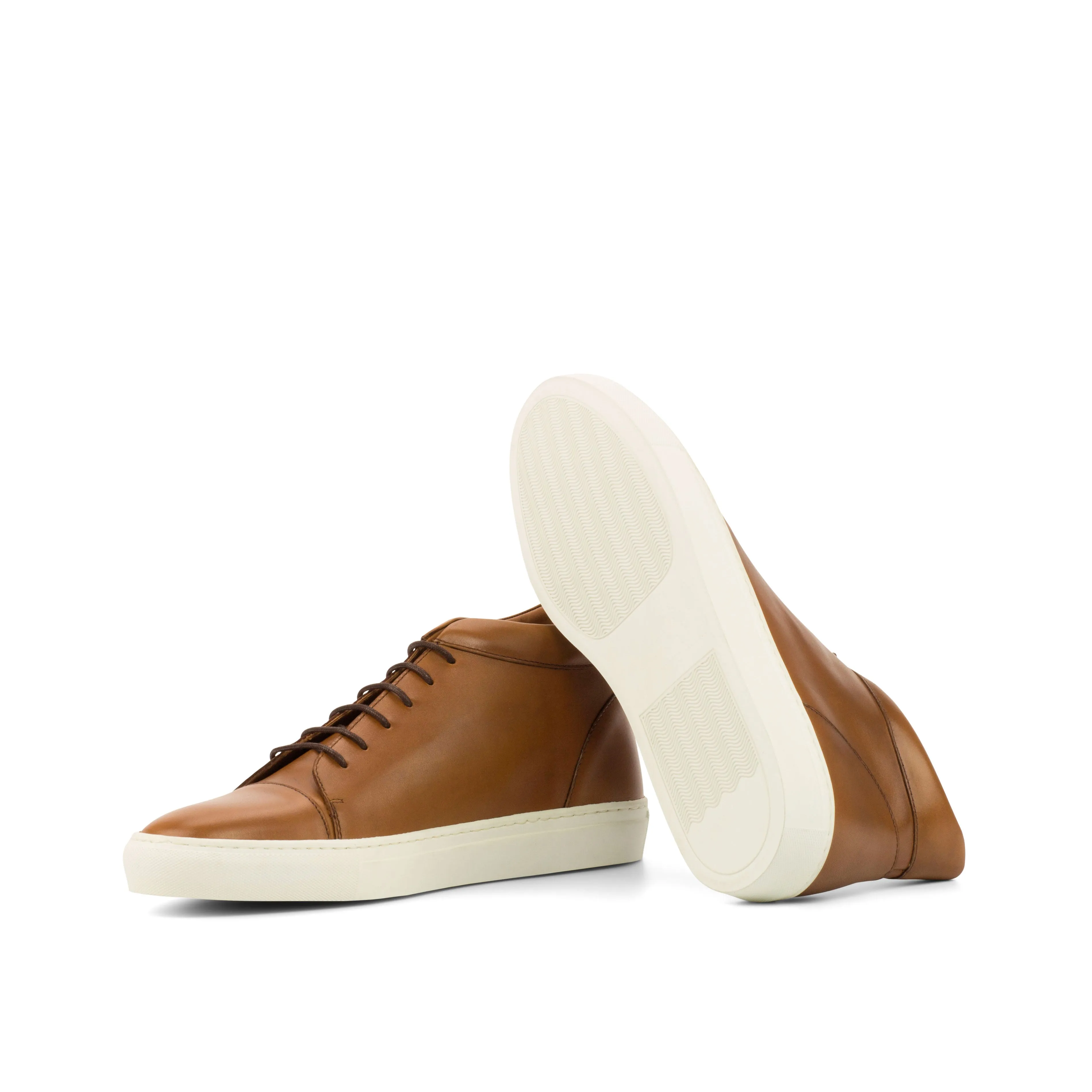 Cognac Calf Leather High-Top Sneakers