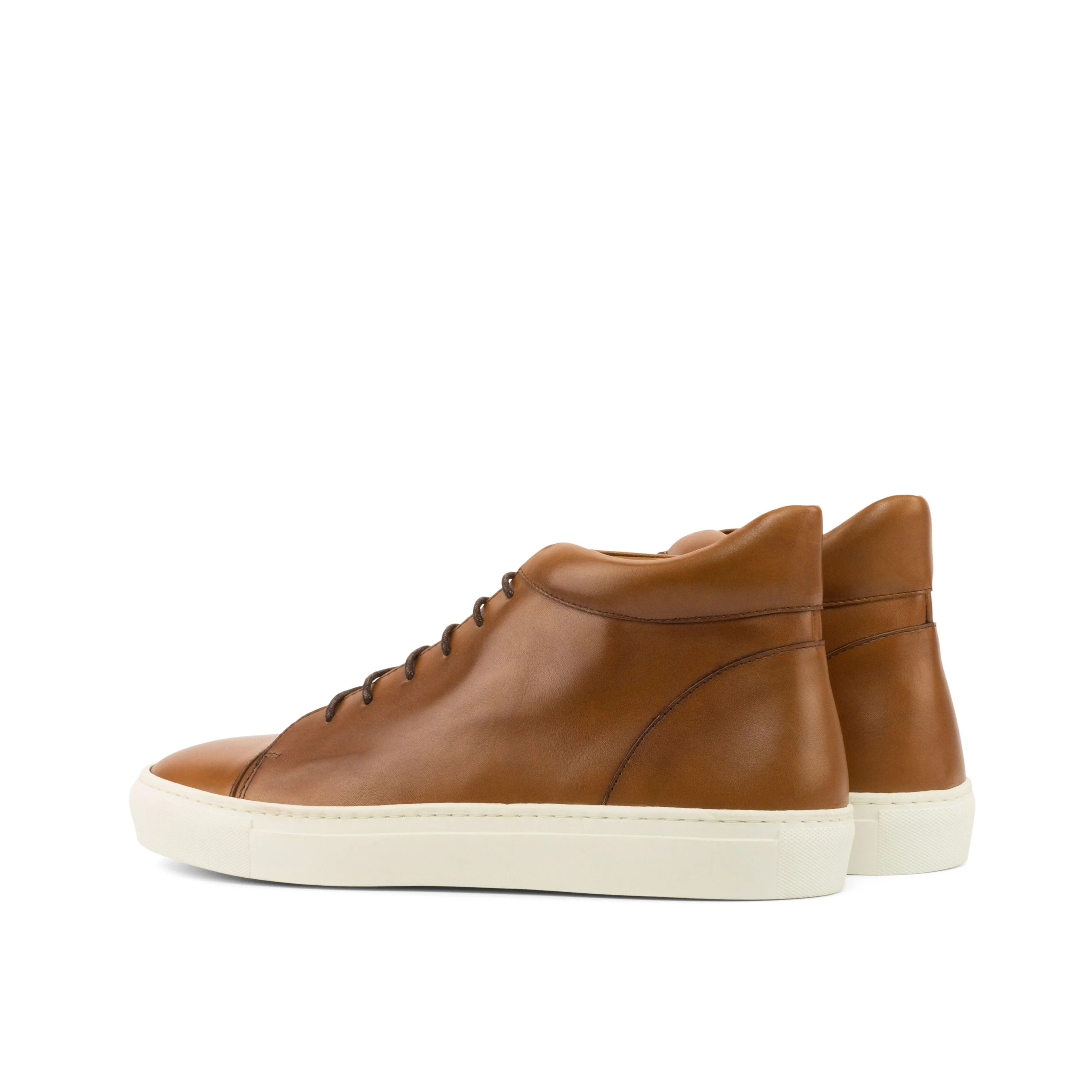 Cognac Calf Leather High-Top Sneakers