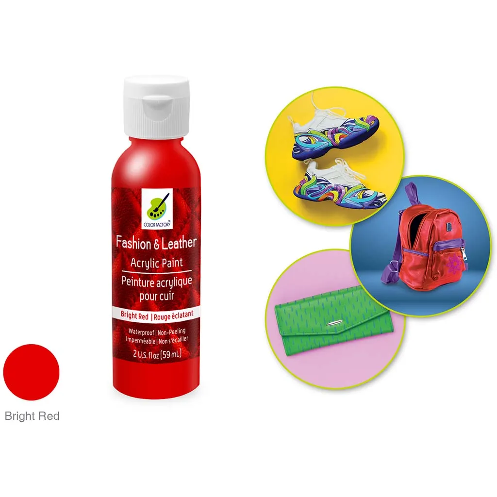 Color Factory: Fashion & Leather Acrylic Paint Bright Red, 2Oz