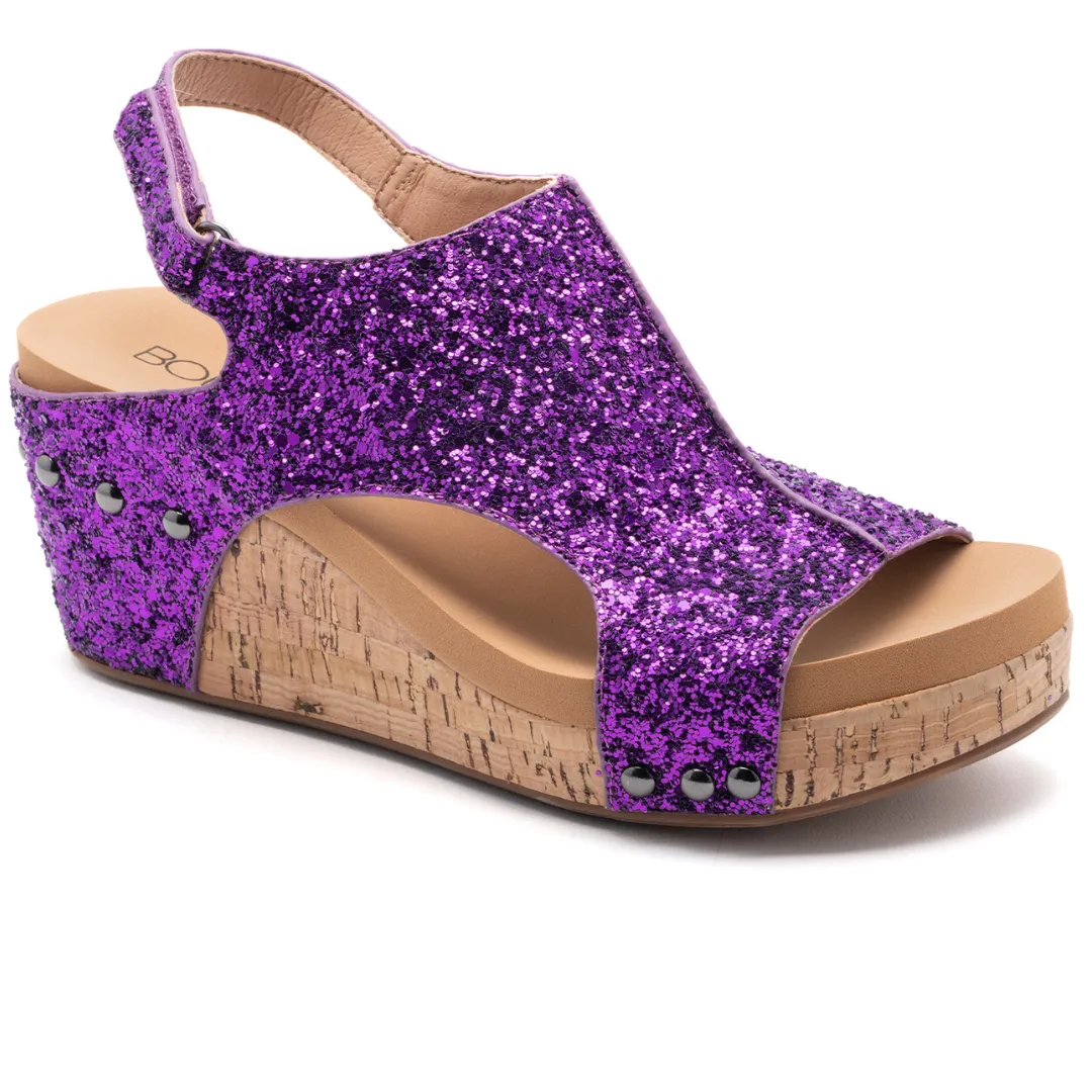 Corkys "Carley" Wedge Sandal  (Purple Glitter)