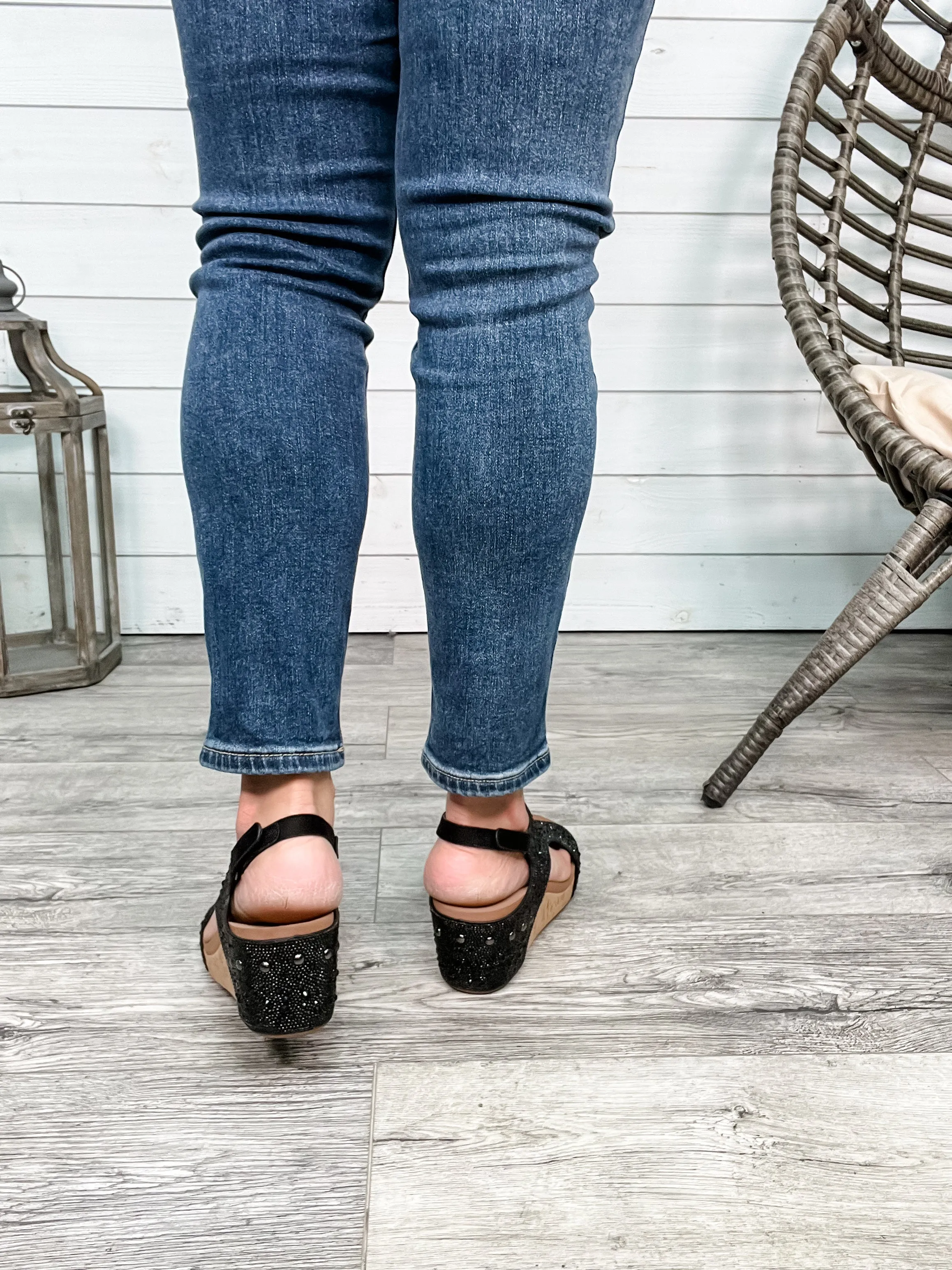 Corkys "The Ashley" Rhinestone Corky Wedge Sandal (Black)