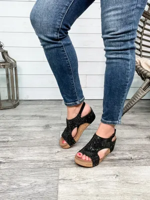 Corkys "The Ashley" Rhinestone Corky Wedge Sandal (Black)