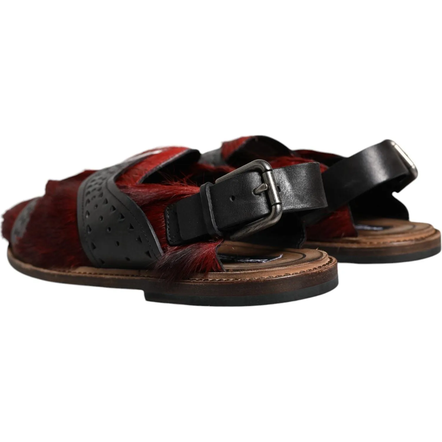 Dolce & Gabbana Black Red Gazelle Hair Leather Sandals Shoes