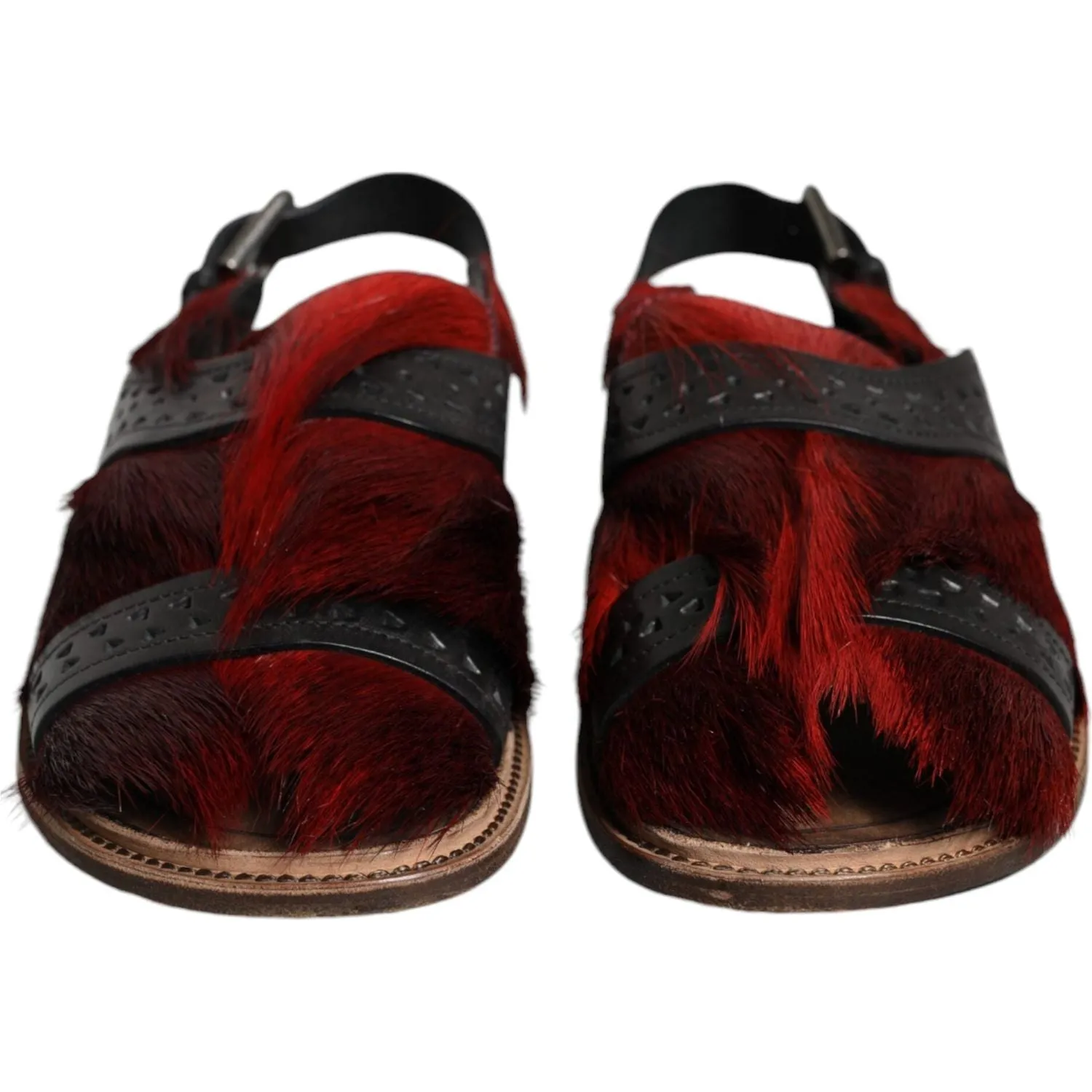 Dolce & Gabbana Black Red Gazelle Hair Leather Sandals Shoes