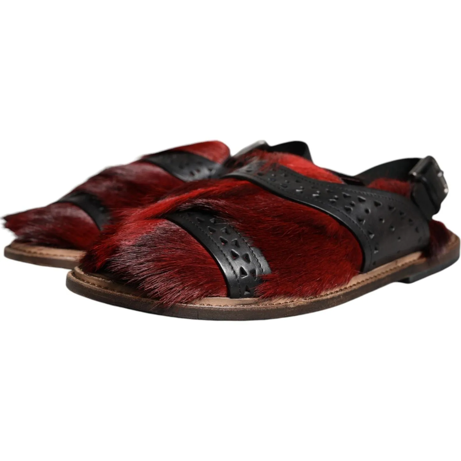 Dolce & Gabbana Black Red Gazelle Hair Leather Sandals Shoes