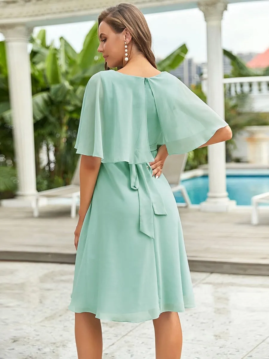 Elegant Ruffle Sleeve Short Chiffon Bridesmaid Dress