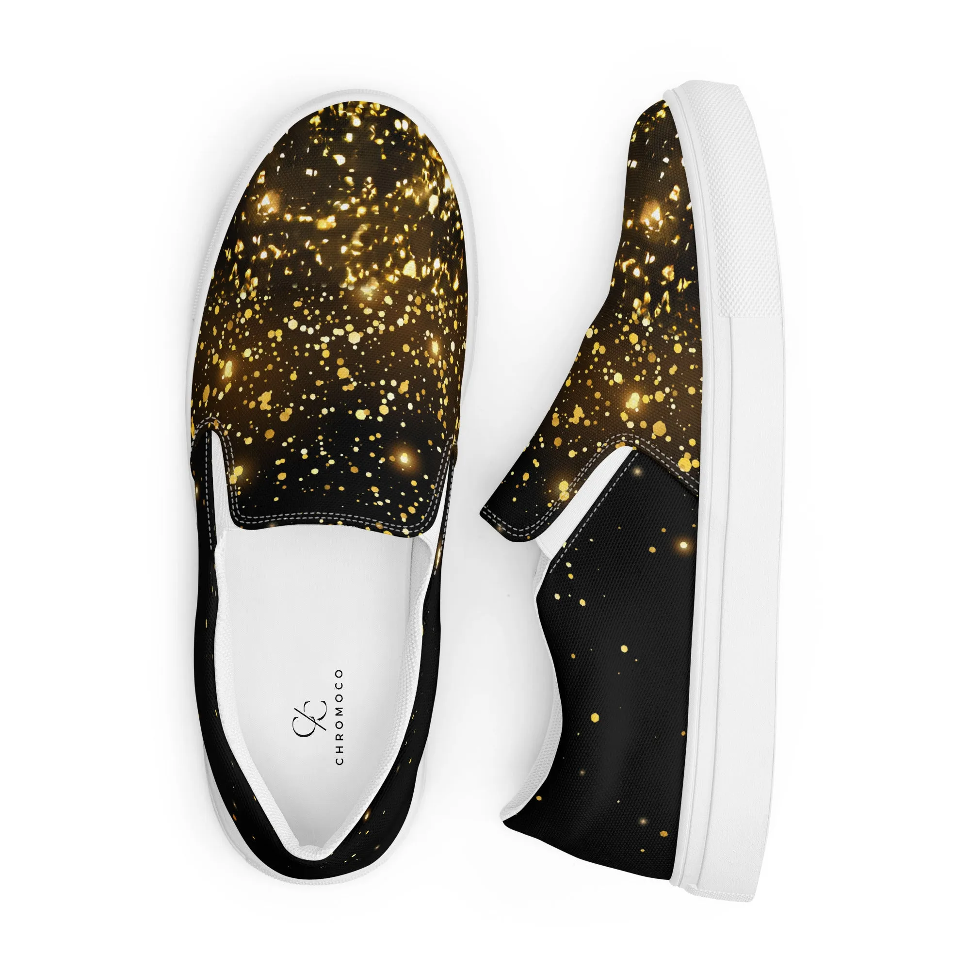 Elevate Your Look with Our Black & Gold Women’s Slip-On Shoes