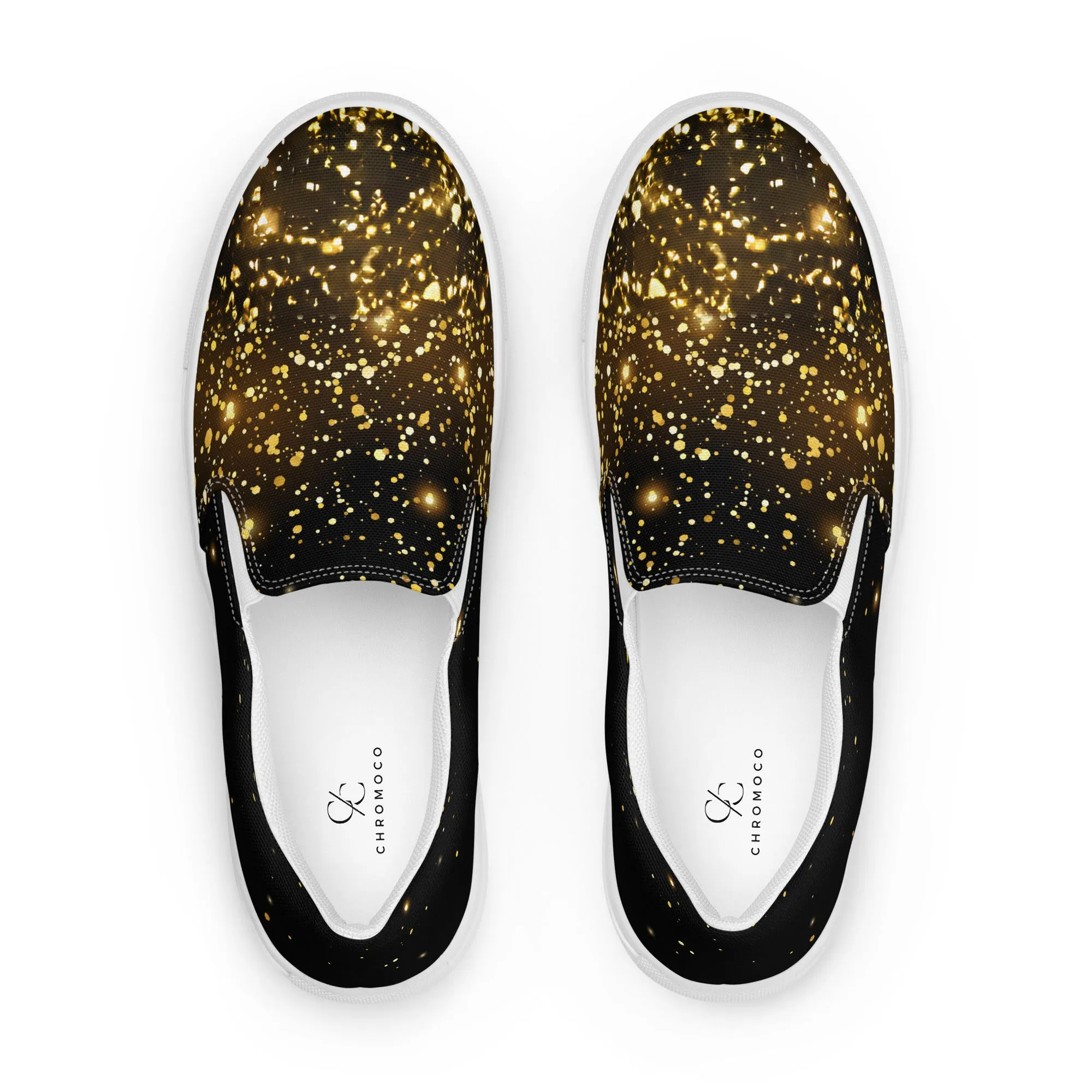 Elevate Your Look with Our Black & Gold Women’s Slip-On Shoes