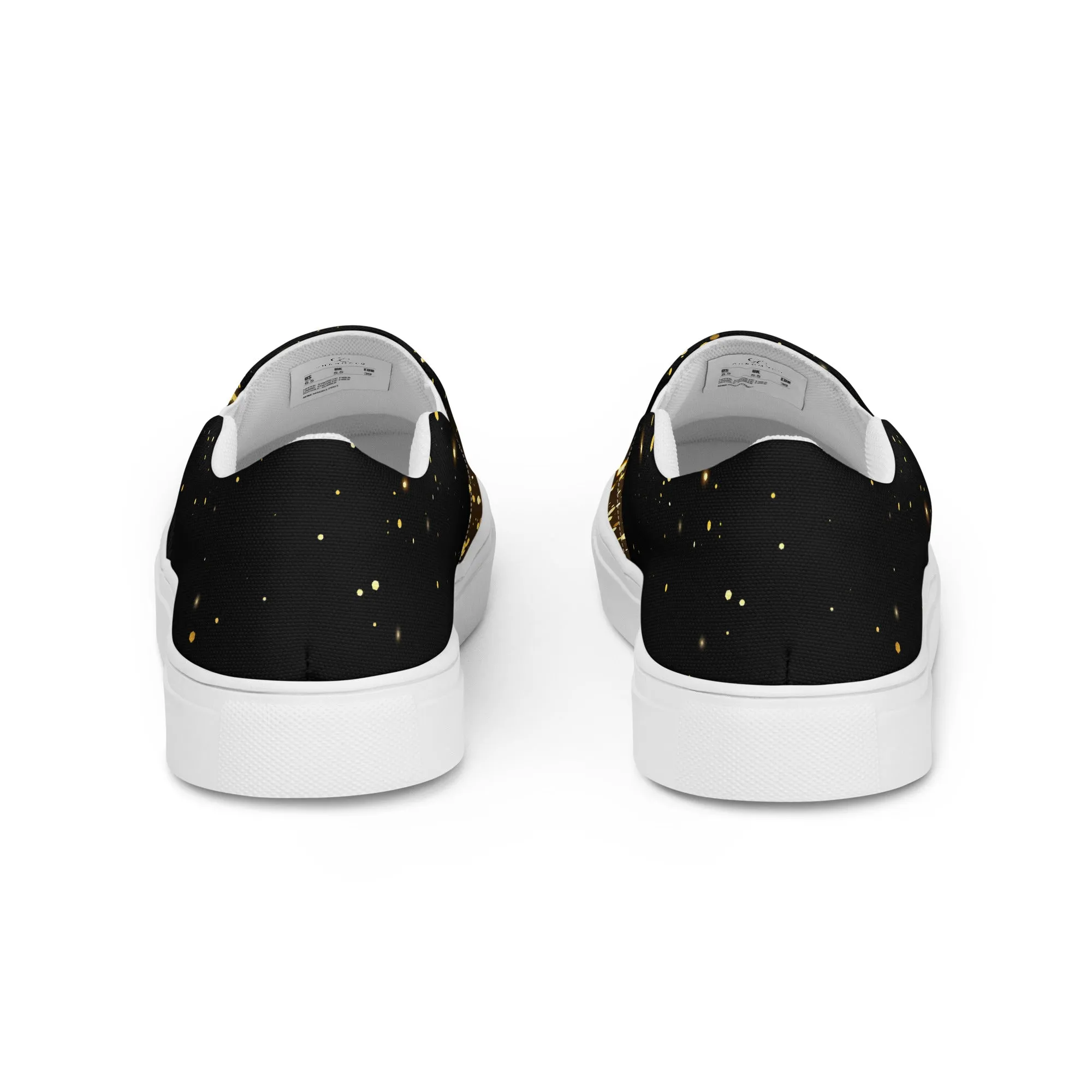 Elevate Your Look with Our Black & Gold Women’s Slip-On Shoes