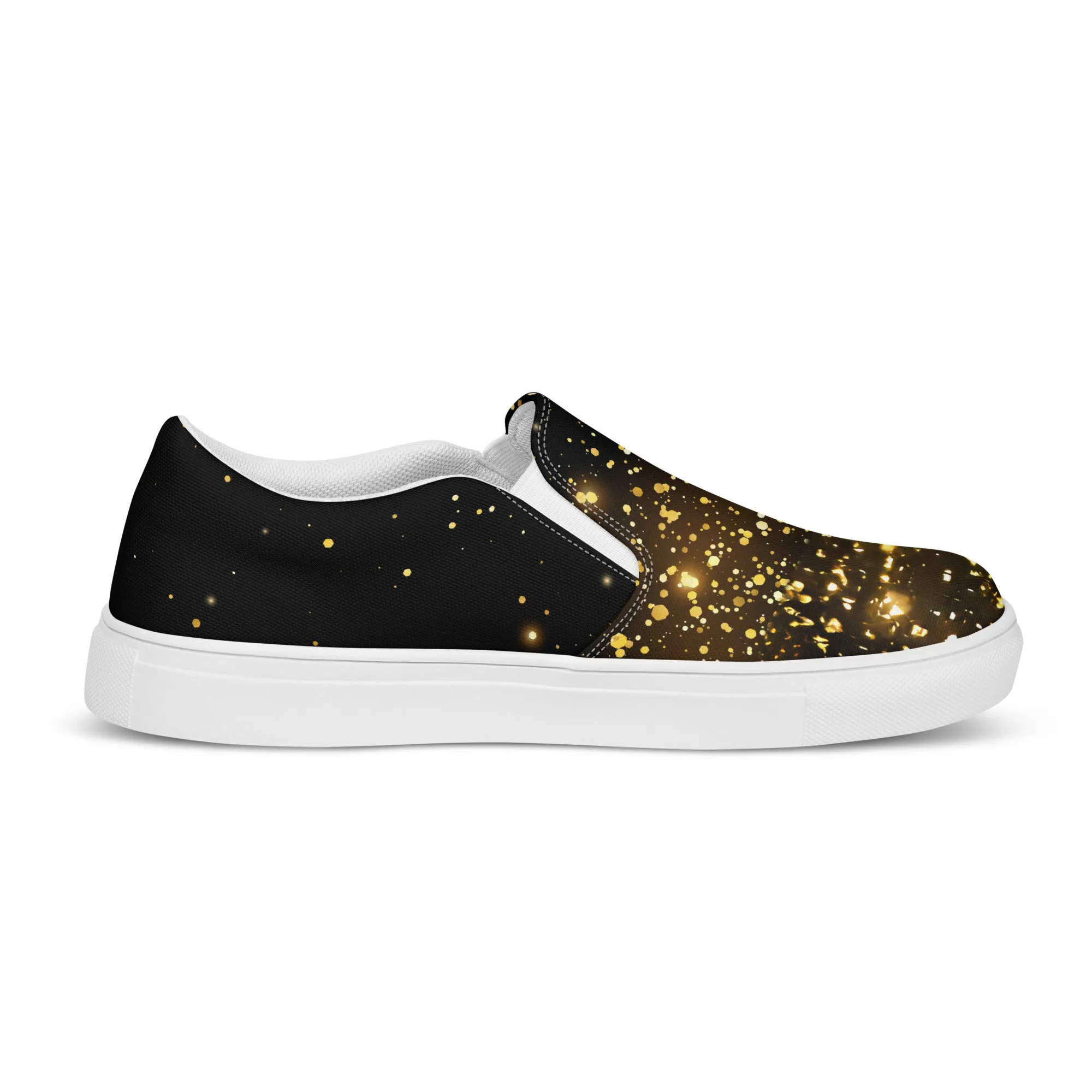 Elevate Your Look with Our Black & Gold Women’s Slip-On Shoes