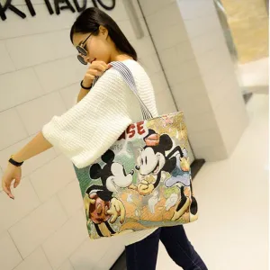 Factory Direct Sales  New Cartoon Mouse Knitted Portable Shoulder Bag Large Capacity Shopping Bag Canvas Bag for Women