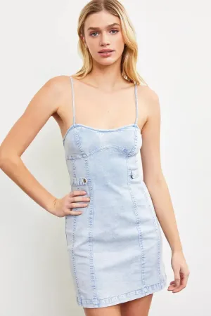 Faded Sleeveless Bustier Mini Denim Dress