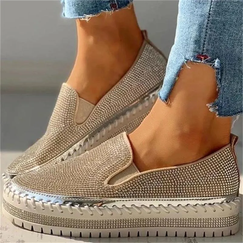 Fashion glitter rhinestone shiny platform sneakers slip on crystal sneakers for women