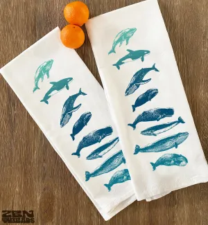 Flour Sack Kitchen Towels WHALES Flour Sack Bar Towels Natural Cotton tea towel gift