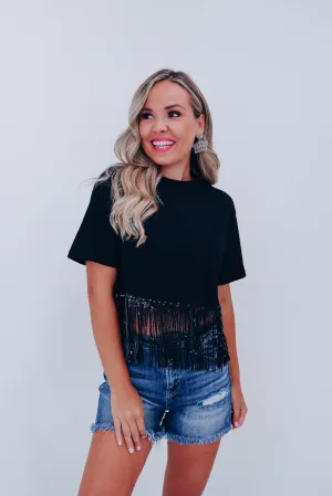 Fringe Trend Sequin  Crop Top - Black