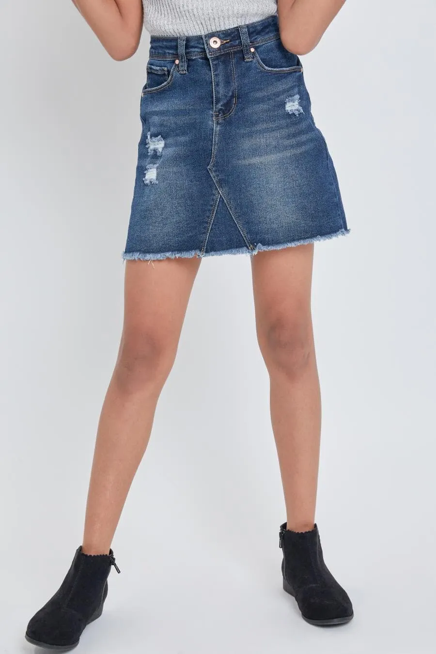 Girls Denim Skirt With Front Seam Detail