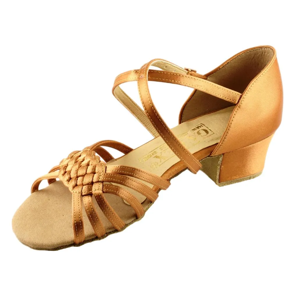 Girls' Latin Dance Shoes, 3013 Lilia, Tan Satin, Block Heel