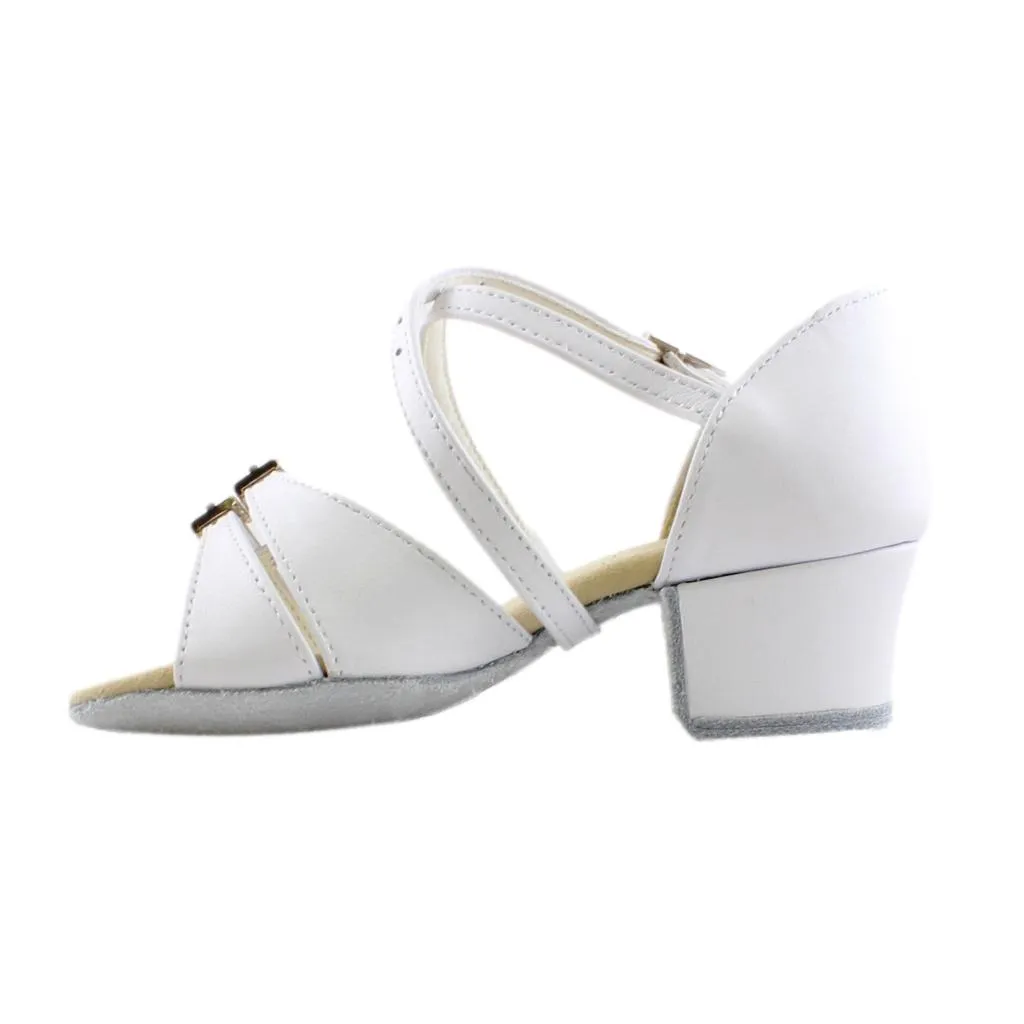 Girls' Latin Dance Shoes, 3066 Tatiana, White Leather, Block Heel