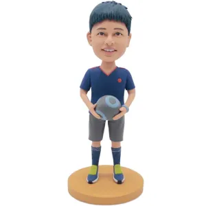 Handsome Boy Soccer Player In Sportswear Holding A Football Custom Figure Bobbleheads