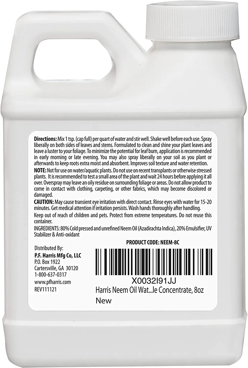 Harris Neem Oil Cold Pressed Water Soluble Concentrate, Makes 12 Gallons (8 fl. oz)