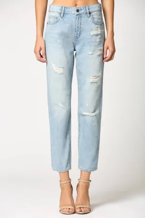 High Rise Classic Straight Leg Distressed Jeans