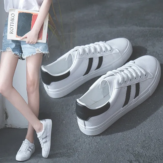 HOT Women Sneakers 2020 Fashion Breathble Vulcanized Shoes Women Pu leather Platform Shoes Women Lace up Casual Shoes White