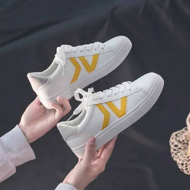 HOT Women Sneakers 2020 Fashion Breathble Vulcanized Shoes Women Pu leather Platform Shoes Women Lace up Casual Shoes White