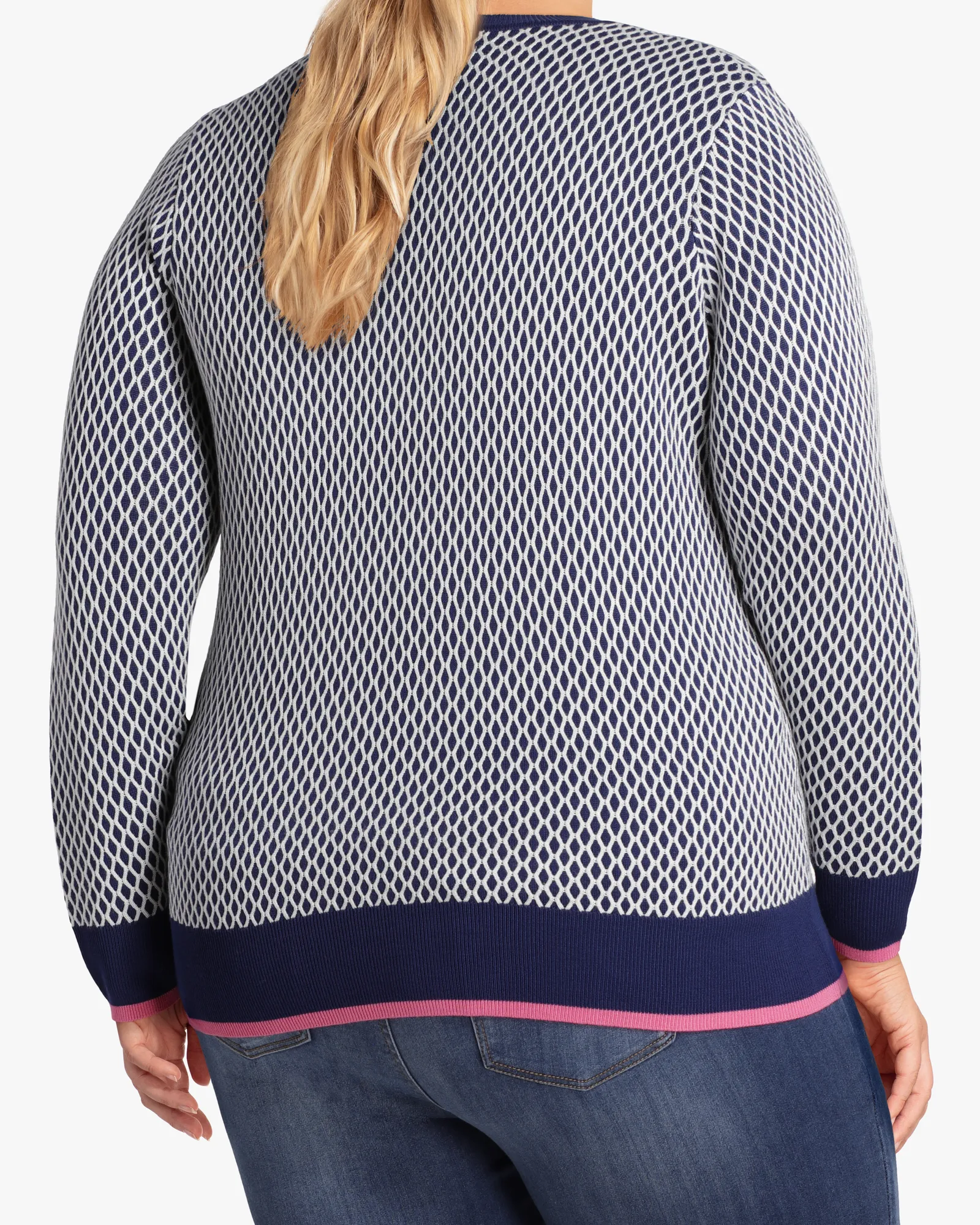 Jane Textured Crewneck Sweater | Navy / White