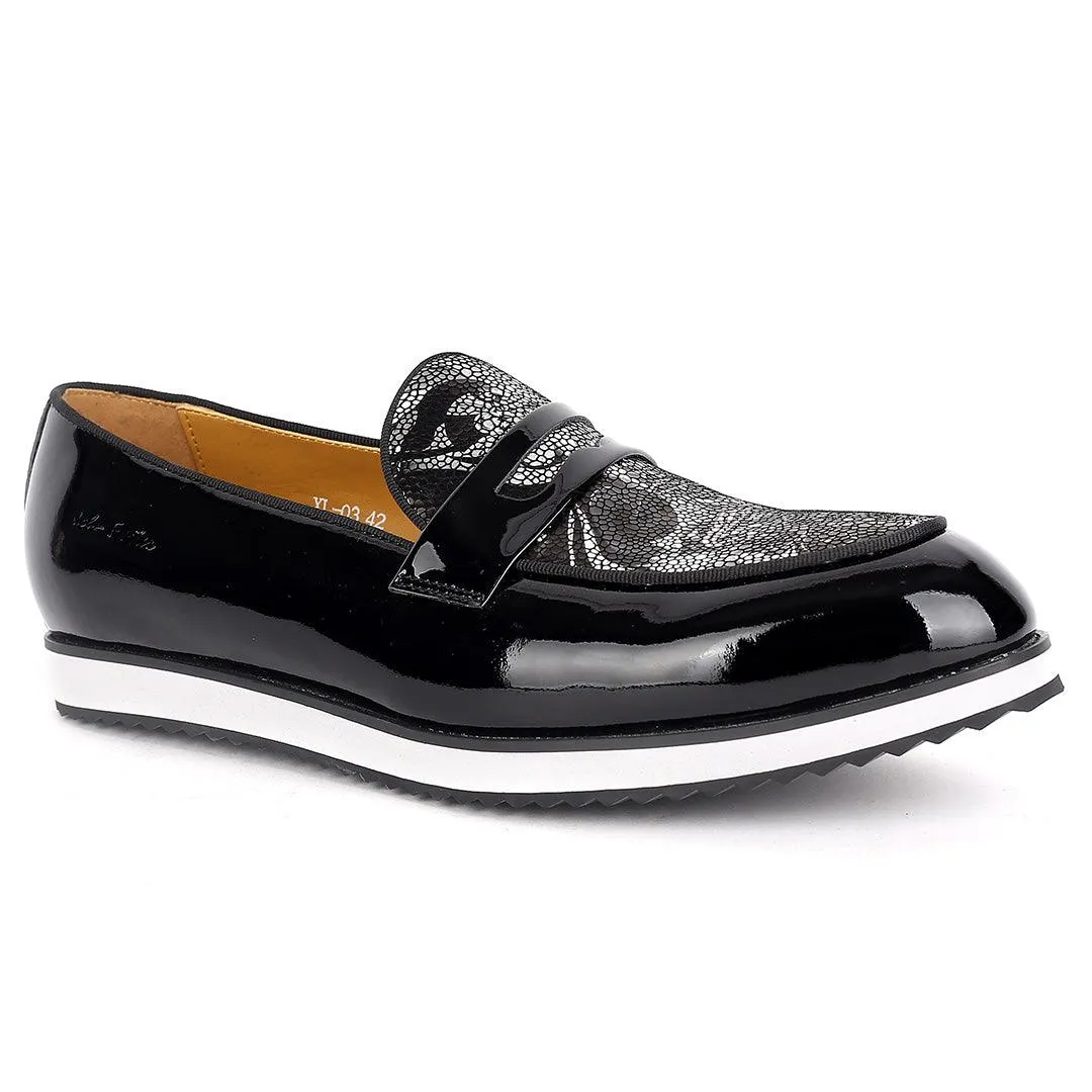 John Foster Classic Black Glossy And Maceron Leather Shoe