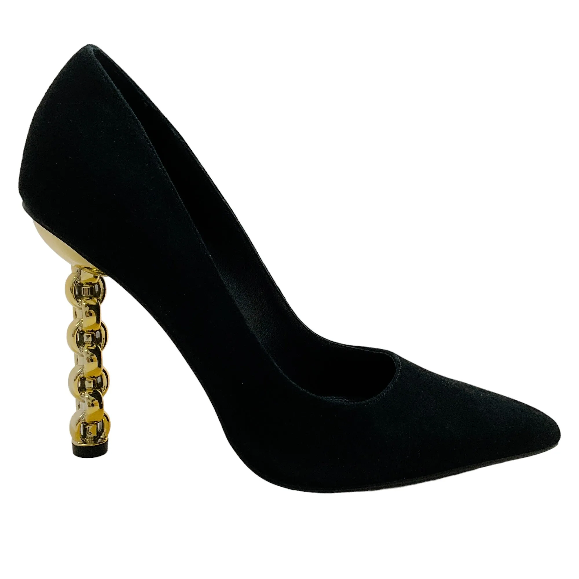 Kat Maconie Black Suede Lydia Pumps with Gold Chain Heel