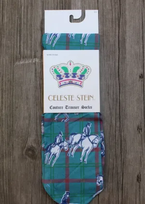 Knee Socks Blue Plaid Horses