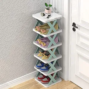 KRIDAY 6 Layer Foldable Shoe Rack Stand Collapsible Door Adjustable Plastic Foldable Shoe Cabinet Storage Portable Folding Space Saving Shoe Organizer Home and Office (Pack of 1 Multicolor)