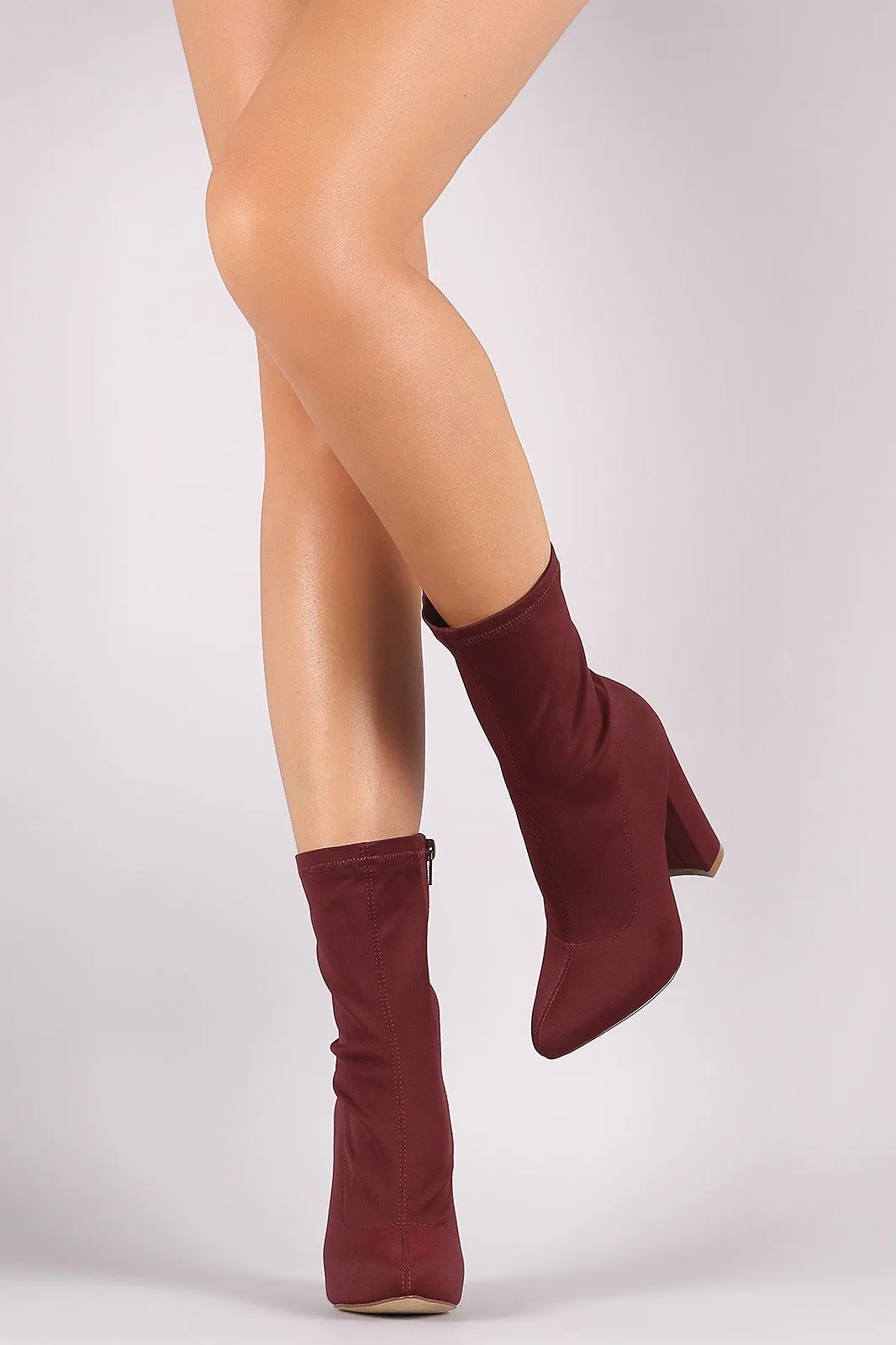 Liliana Elastane Pointy Toe Chunky Heeled Mid Calf Boots