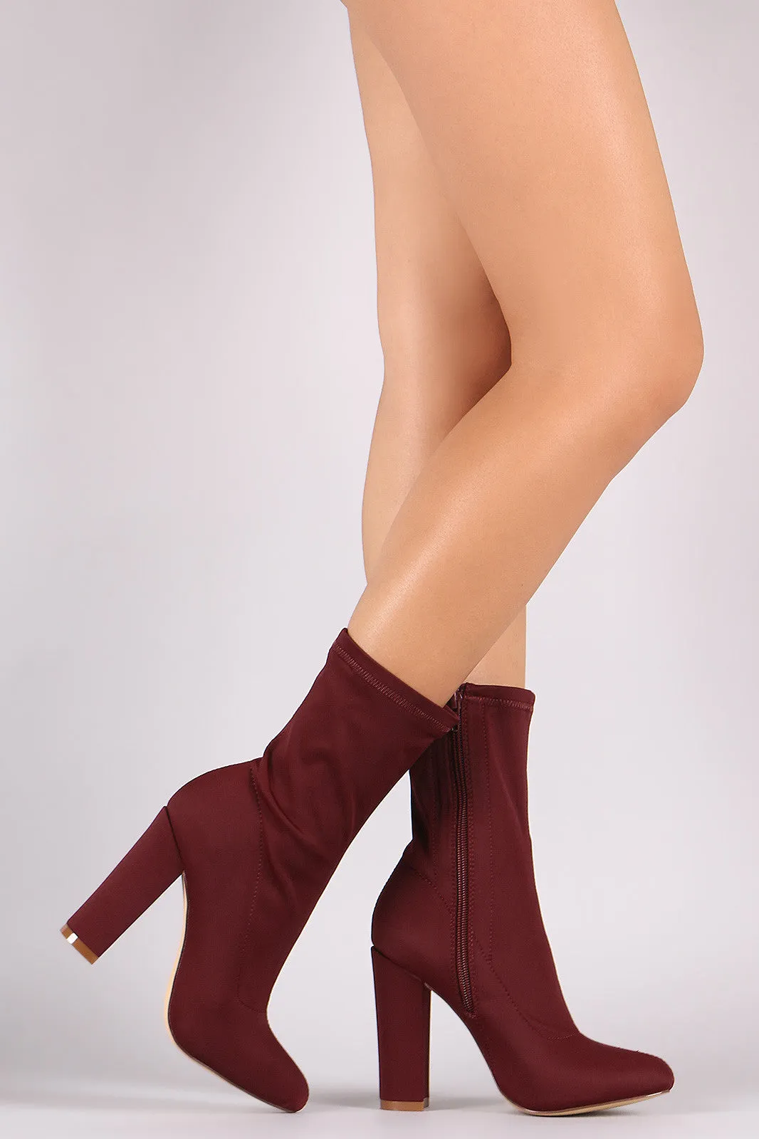 Liliana Elastane Pointy Toe Chunky Heeled Mid Calf Boots