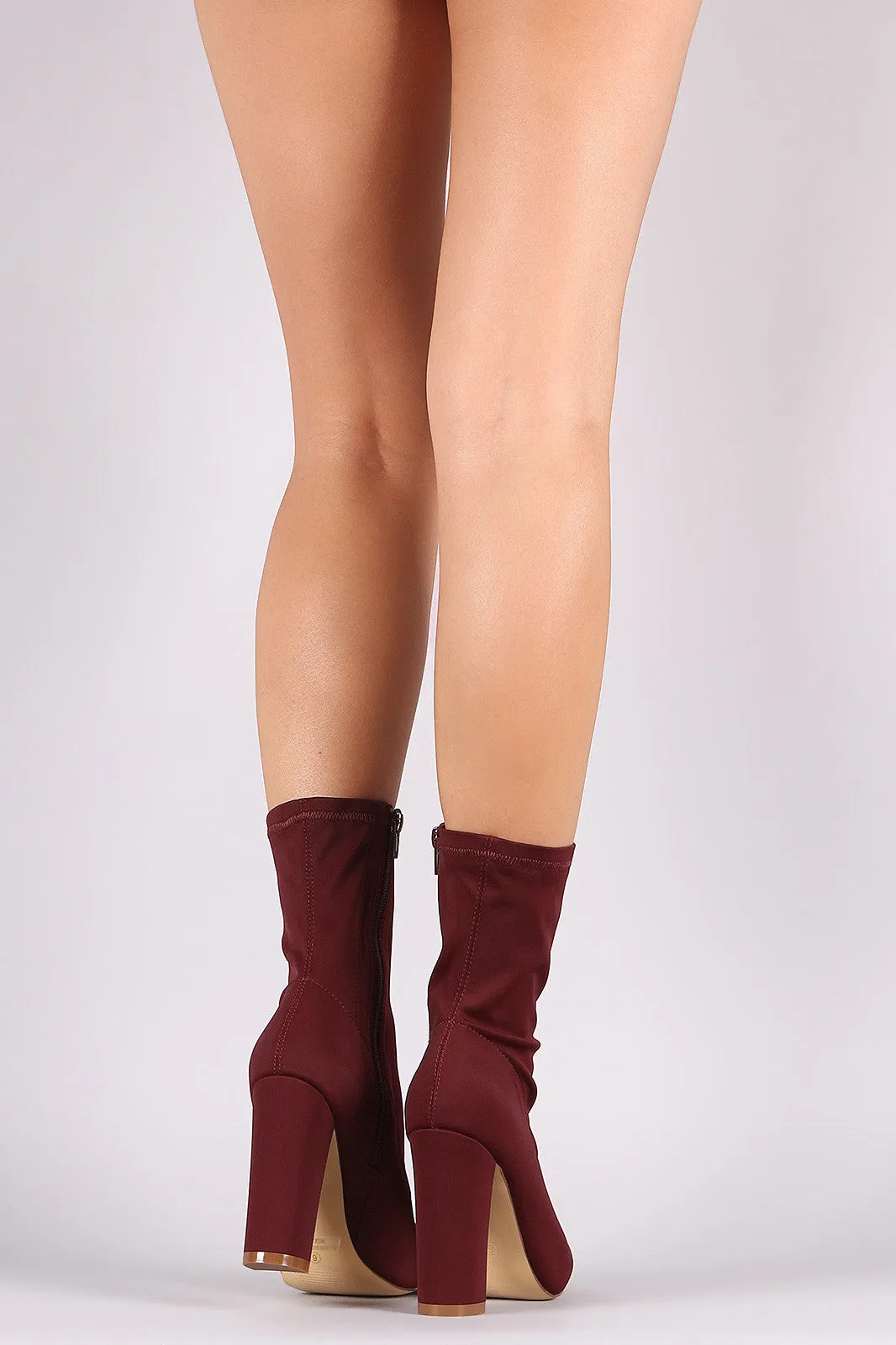 Liliana Elastane Pointy Toe Chunky Heeled Mid Calf Boots