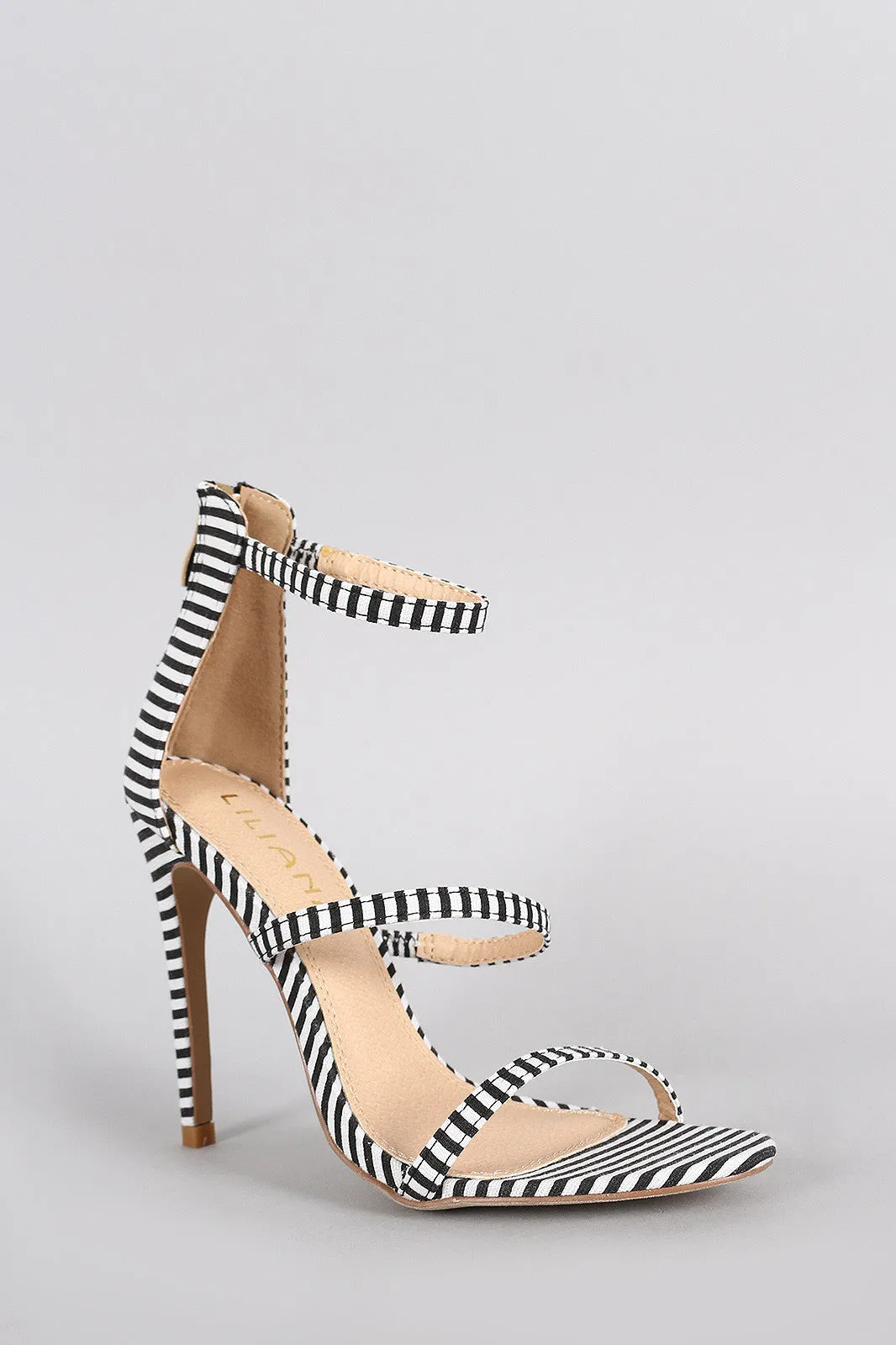 Liliana Striped Open Toe Triple Straps Single Sole Heel