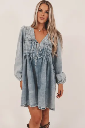 Living For This Look Long Sleeve Denim Romper Dress