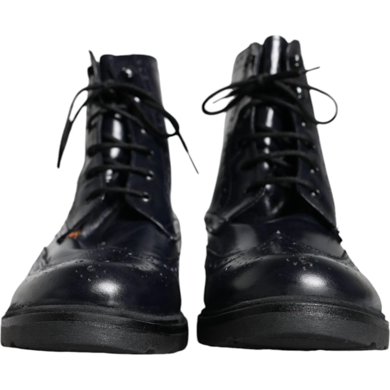 Made in Italy Black Leather Lace Up Mid Calf Boots Shoes