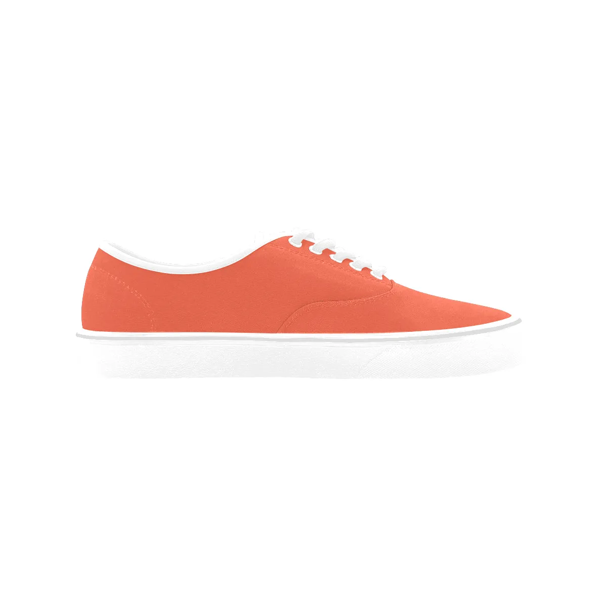 Men's Solid Orange Print Canvas Low Top Shoes (White)