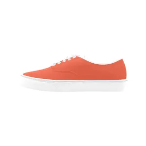 Men's Solid Orange Print Canvas Low Top Shoes (White)