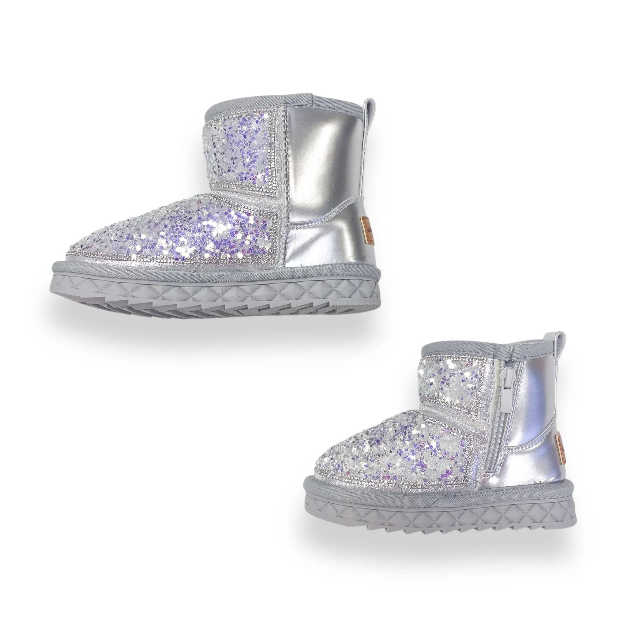 Mini Star Sequin Boots - Silver