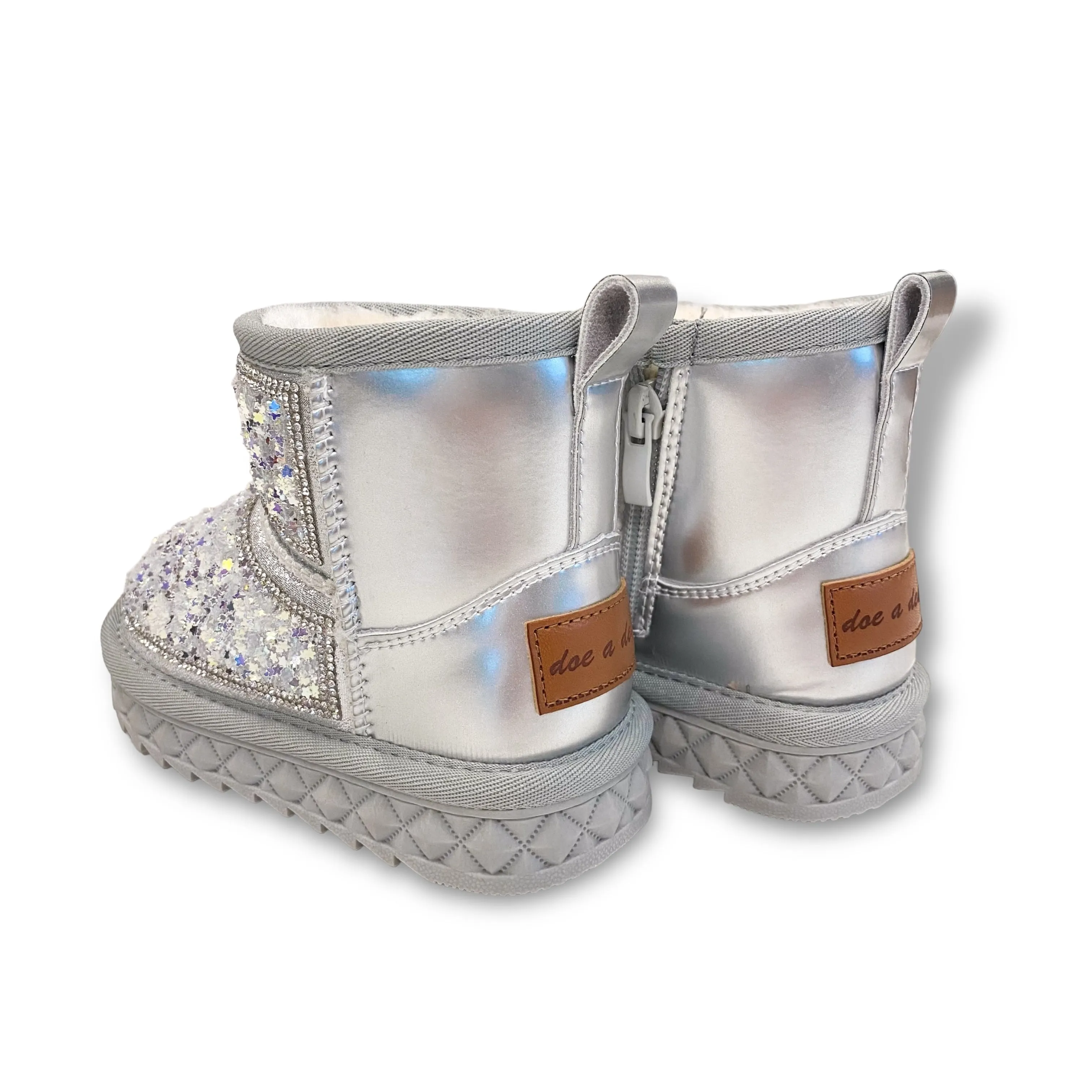 Mini Star Sequin Boots - Silver